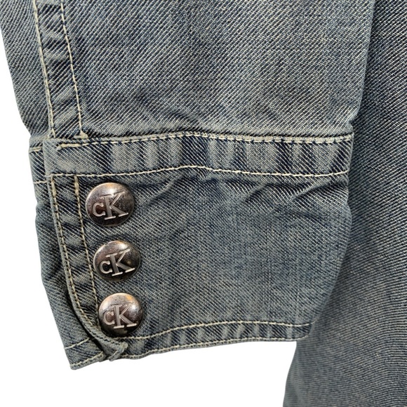 Calvin Klein Jeans Shirtdress Womens 6 Blue Snap Buttons Y2K Vintage Denim - Picture 5 of 8